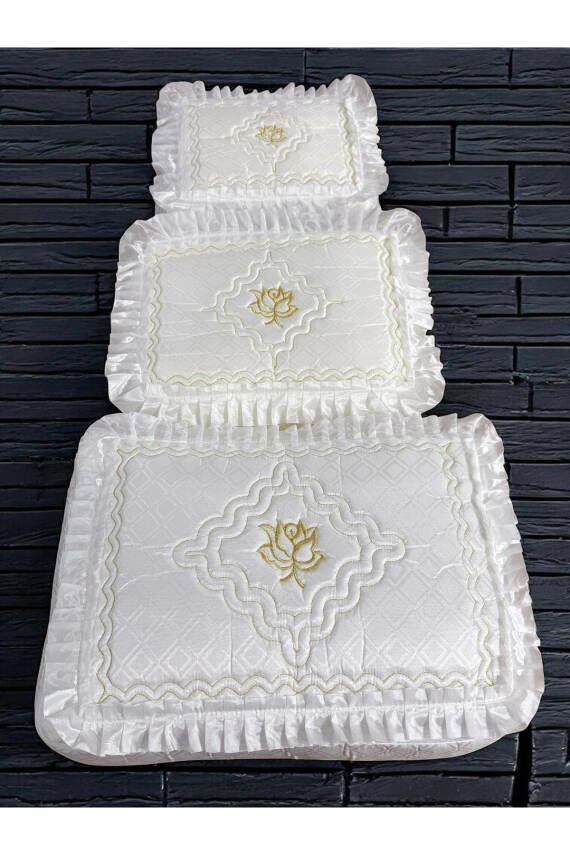 Gelin Modeli Bohça Söz Nişan Hurcu Çeyizlik 3'lü Set (Ekru) - 5