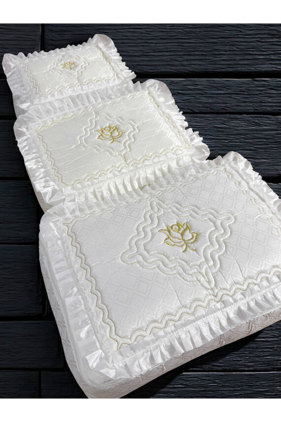 Gelin Modeli Bohça Söz Nişan Hurcu Çeyizlik 3'lü Set (Ekru) - 6