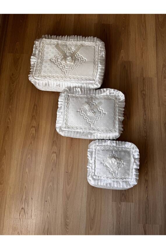Gelin Modeli Bohça Söz Nişan Hurcu Çeyizlik 3'lü Set (krem) - 1