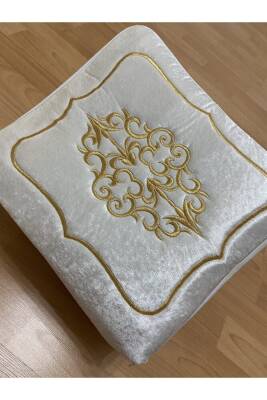 Gold Işleme Bohça Nişan Hurcu Çeyizlik Kadife 40 Cm Hurç Krem (gri)