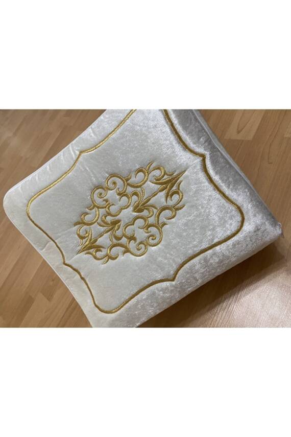 Gold Işleme Bohça Nişan Hurcu Çeyizlik Kadife 40 Cm Hurç Krem (gri) - 3