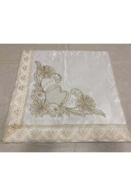 Güpürlü Dantel Taş Süslemeli Krem Çeyizlik Saten Lüks Bohça (KREM)