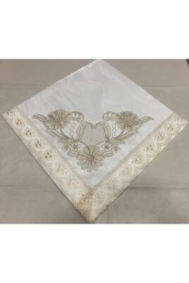 Güpürlü Dantel Taş Süslemeli Krem Çeyizlik Saten Lüks Bohça (KREM) - 2