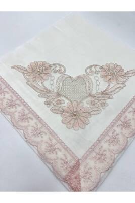 Güpürlü Dantel Taş Süslemeli Krem Çeyizlik Saten Lüks Bohça (KREM) 