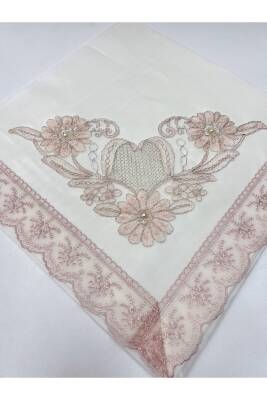 Güpürlü Dantel Taş Süslemeli Krem Çeyizlik Saten Lüks Bohça (KREM) - 2