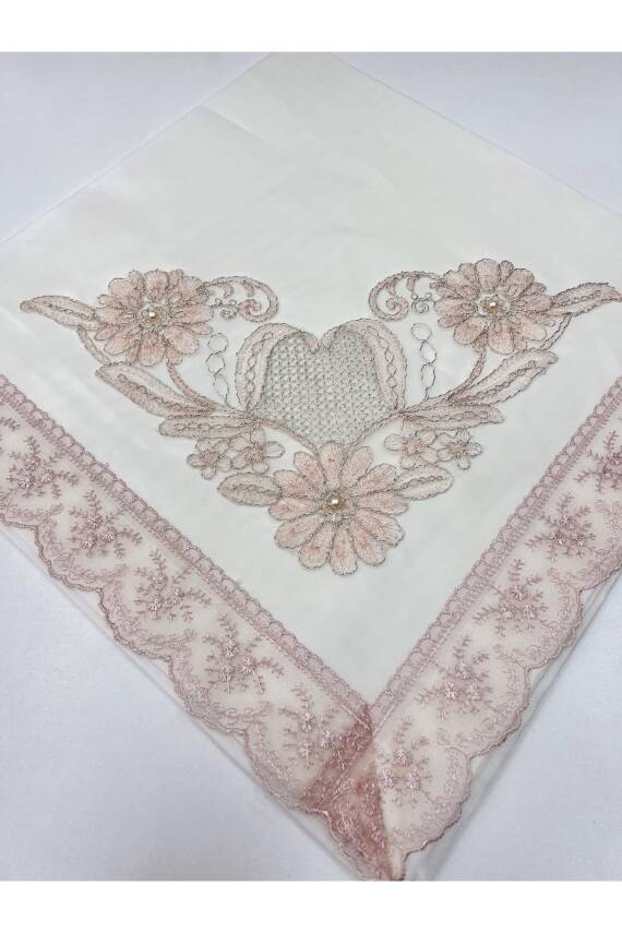 Güpürlü Dantel Taş Süslemeli Krem Çeyizlik Saten Lüks Bohça (KREM) - 2