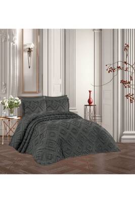 İskandinav Bohem Püsküllü Kutulu Tek Kişilik Yatak Örtüsü (Atrasit)