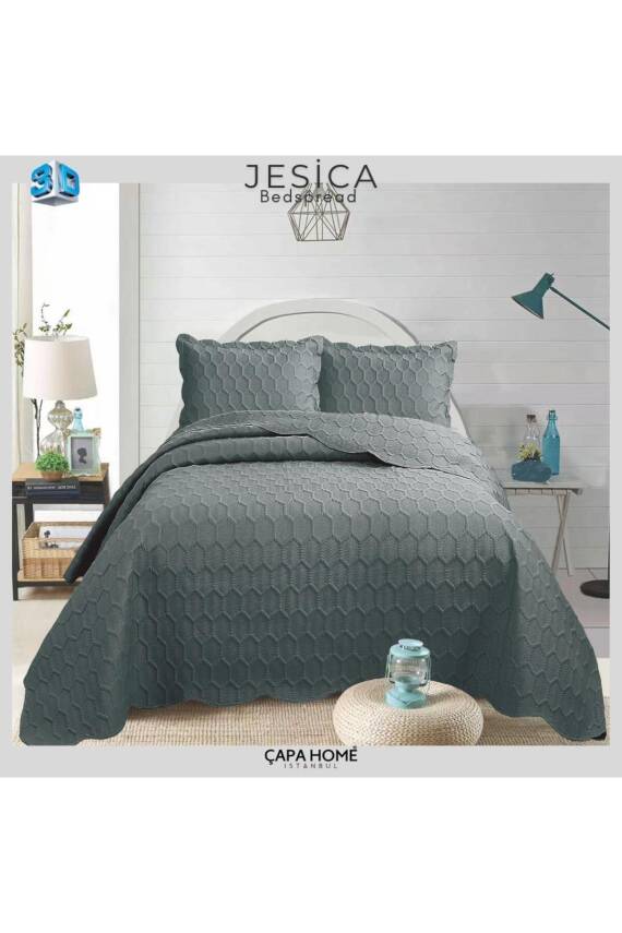 Jesica Çift Kişilik Yatak Örtüsü (Antrasit) - 1