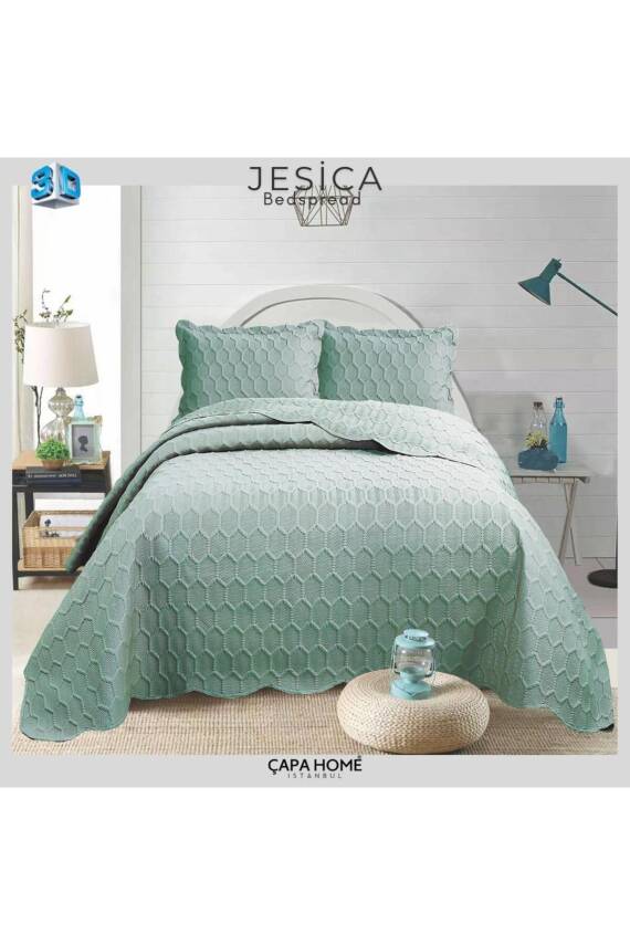 Jesica Çift Kişilik Yatak Örtüsü (Yeşil) - 1