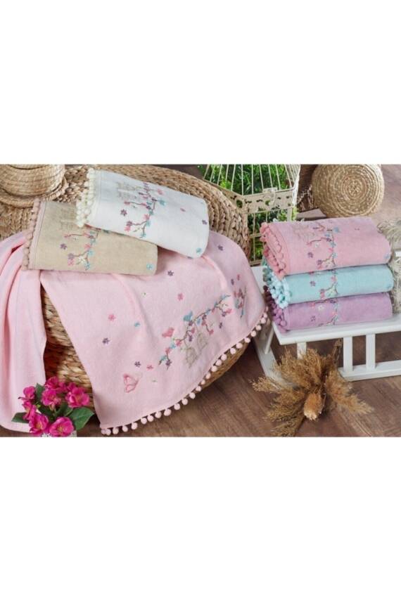 Kadife Flora 6lı Ponponlu Havlu (Çok Renkli) - 1