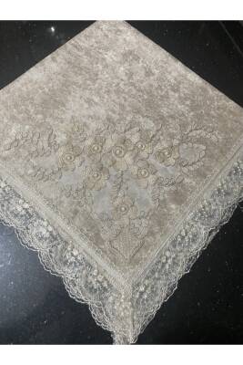 Kadife Fransız Güpürlü Dantel Inci Işlemeli Çeyizlik Cappuccino Lüks Bohça (Cappuccino )