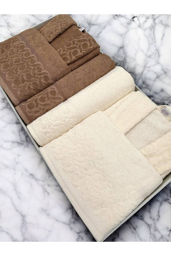 Kadife Jakarlı 6 Parça Bornoz Seti (Bej*Krem) - 3