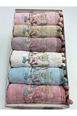 Kadife Kafes Nakışlı Ponponlu 6'lı 30x50 Kutulu Mutfak Havlu Seti (ASORTİ) - 2