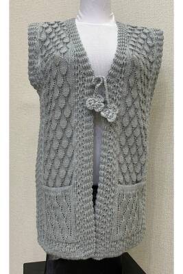 Kadın Gri Angora Simli Örgü Yeleği (GRİ)