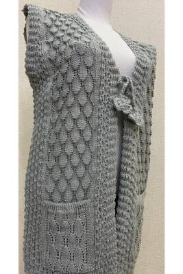 Kadın Gri Angora Simli Örgü Yeleği (GRİ) - 2