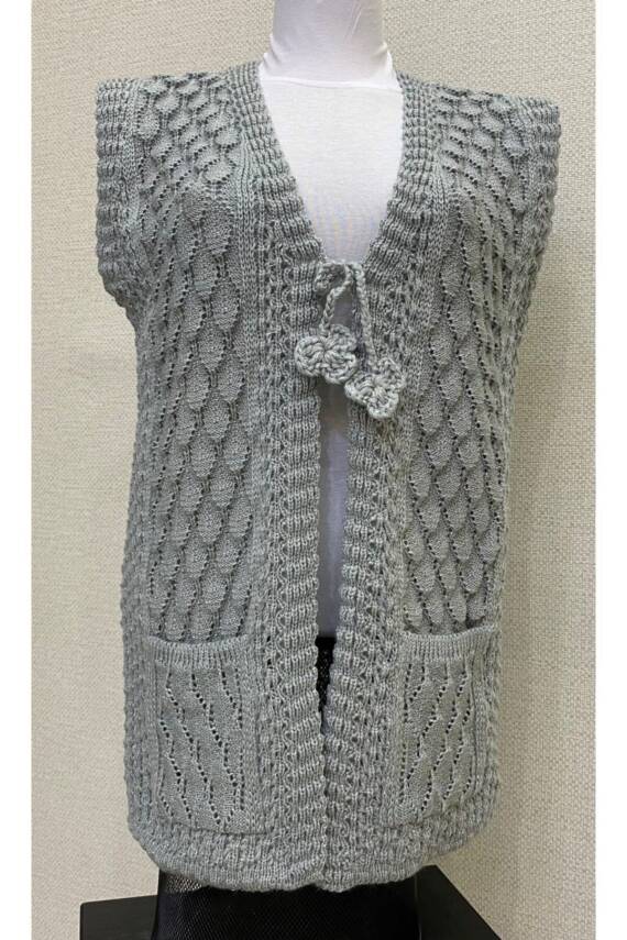 Kadın Gri Angora Simli Örgü Yeleği (GRİ) - 1