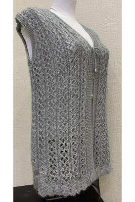 Kadın Gri Kalp Örgü Simli Kristal Yeleği (GRİ) - 2