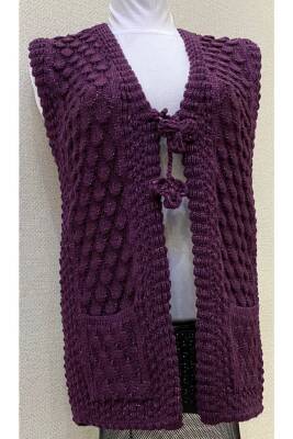 Kadın  Mor Simli Örgü Yelek (MÜRDÜM)