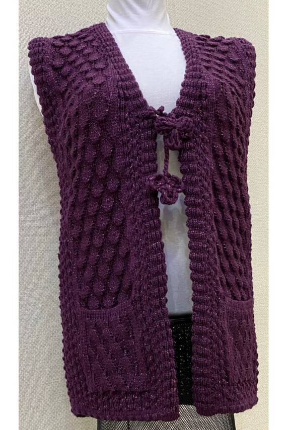 Kadın  Mor Simli Örgü Yelek (MÜRDÜM) - 1