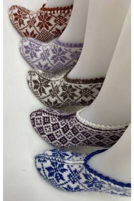 Kadın Simli Kristal Yün Örgü 5 Adet Desenli Patik Çeyizlik Bohçalık Hediyelik (ASORTİ)