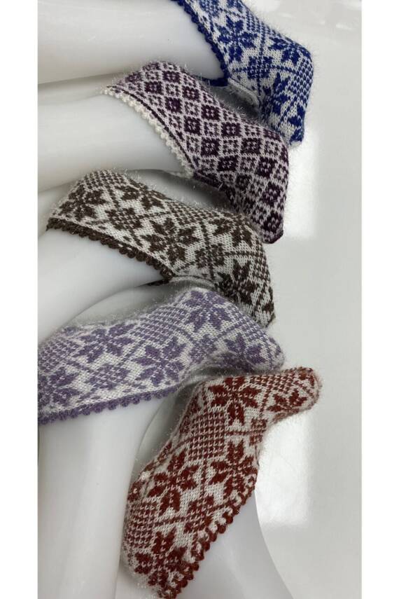 Kadın Simli Kristal Yün Örgü 5 Adet Desenli Patik Çeyizlik Bohçalık Hediyelik (ASORTİ) - 2