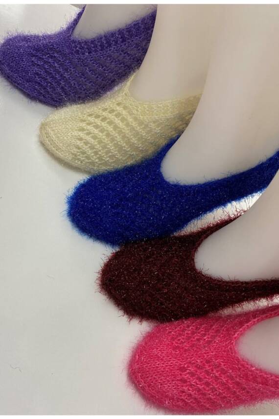 Kadın Simli Kristal Yün Örgü 5 Adet Patik Çeyizlik Bohçalık Hediyelik (ASORTİ) - 1