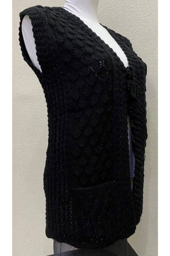 Kadın Siyah Angora Simli Örgü Yeleği (SİYAH) - 2