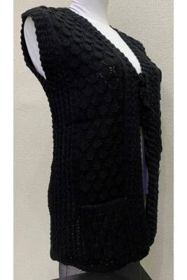 Kadın Siyah Angora Simli Örgü Yeleği (SİYAH) - 2