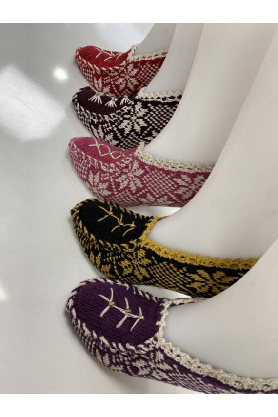 Kadın Yün Örgü 5 Adet Pamuklu Patik Çeyizlik Hediyelik Bohçalık (ASORTİ) - 1