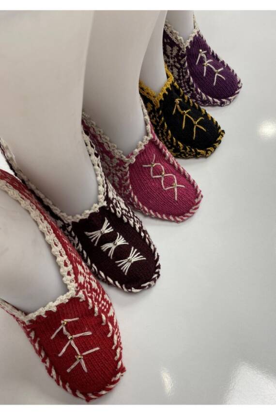 Kadın Yün Örgü 5 Adet Pamuklu Patik Çeyizlik Hediyelik Bohçalık (ASORTİ) - 3