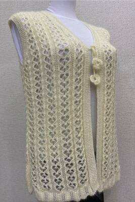 Kalp Örgü Simli Kristal Çeyizlik Kadın Yeleği (KREM) - 2