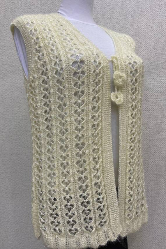 Kalp Örgü Simli Kristal Çeyizlik Kadın Yeleği (KREM) - 2