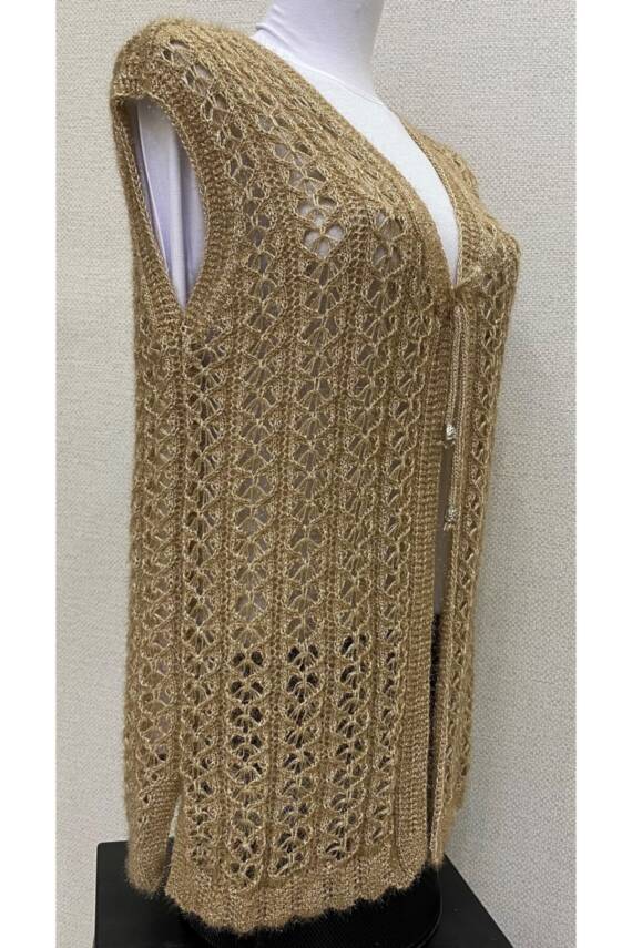 Kalp Örgü Simli Kristal Çeyizlik Kadın Yeleği (AÇIK KAHVE) - 2