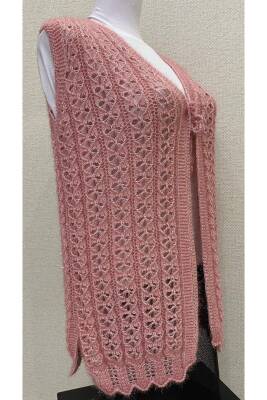 Kalp Örgü Simli Kristal Çeyizlik Kadın Yeleği (PEMBE) - 2
