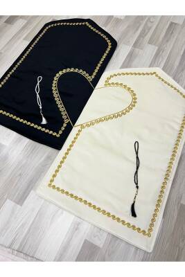 Kalpli Seccade Eşli Çift Seccade Tesbihli Gelin Damat Bohçası Hediyelik Çeyizlik (Siyah*Krem) - 3