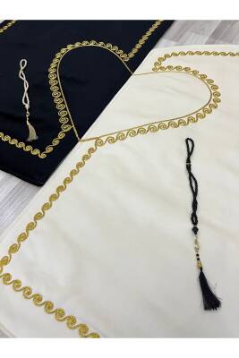 Kalpli Seccade Eşli Çift Seccade Tesbihli Gelin Damat Bohçası Hediyelik Çeyizlik (Siyah*Krem) - 7