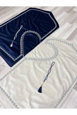 Kalpli Seccade Eşli Çift Seccade Tesbihli Gelin Damat Bohçası Hediyelik Çeyizlik (Lacivert*Krem) - 1