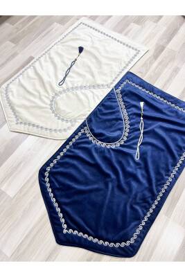 Kalpli Seccade Eşli Çift Seccade Tesbihli Gelin Damat Bohçası Hediyelik Çeyizlik (Lacivert*Krem) - 6