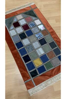 Kırkyama Patchwork Astarlı Kadife Çeyizlik Hediyelik Seccade (HARDAL) 