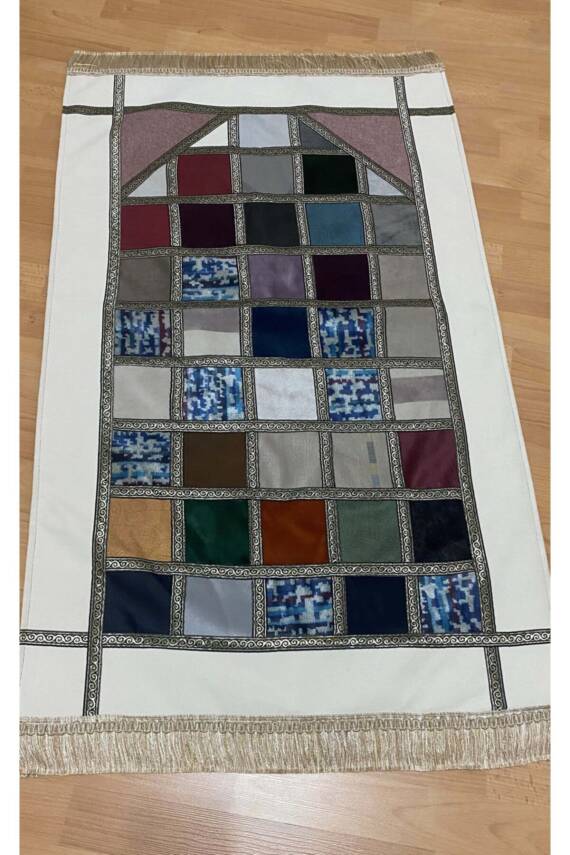 Kırkyama Patchwork Astarlı Kadife Çeyizlik Hediyelik Seccade (KREM) - 2