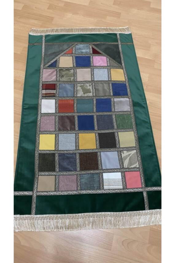 Kırkyama Patchwork Astarlı Kadife Çeyizlik Hediyelik Seccade (YEŞİL) - 2