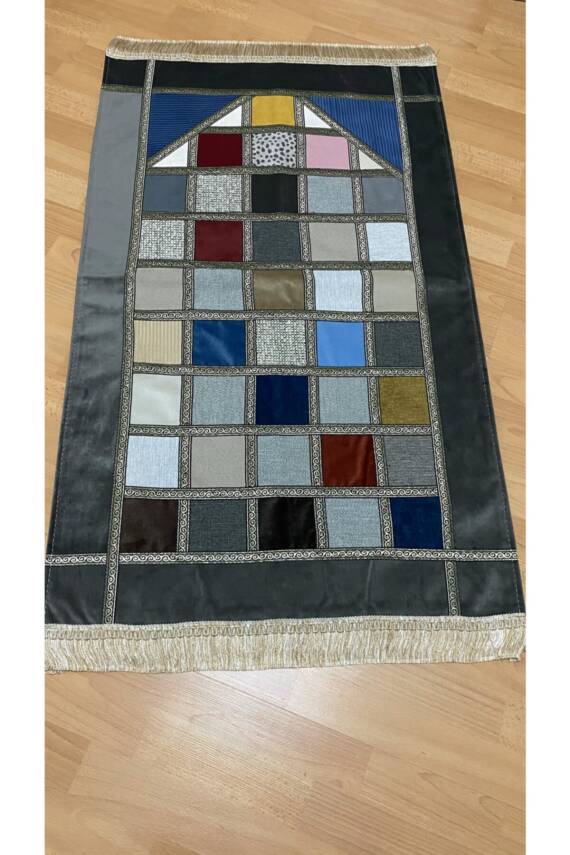 Kırkyama Patchwork Astarlı Kadife Çeyizlik Hediyelik Seccade (BEJ) - 3