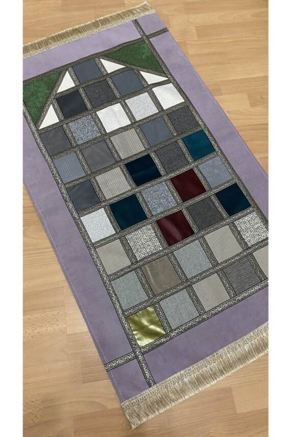 Kırkyama Patchwork Astarlı Kadife Çeyizlik Hediyelik Seccade (MOR) - 1