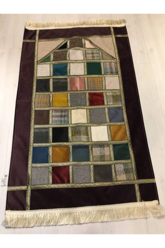 Kırkyama Patchwork Astarlı Kadife Çeyizlik Hediyelik Seccade (KAHVERENGİ) - 1