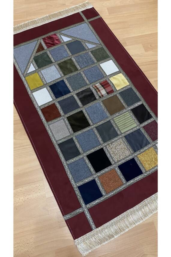 Kırkyama Patchwork Astarlı Kadife Çeyizlik Hediyelik Seccade (BORDO) - 1