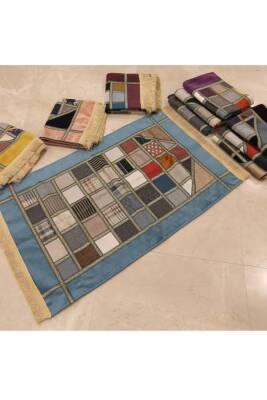 Kırkyama Patchwork Astarlı Kadife Çeyizlik Hediyelik Seccade (MAVİ) 