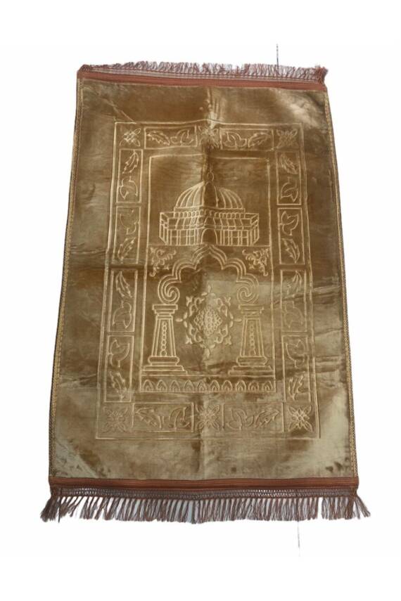 Lüks Kalın Yumuşak Peluş Seccade Kaymaz Taban Özellikli Çantalı (Bej) - 1