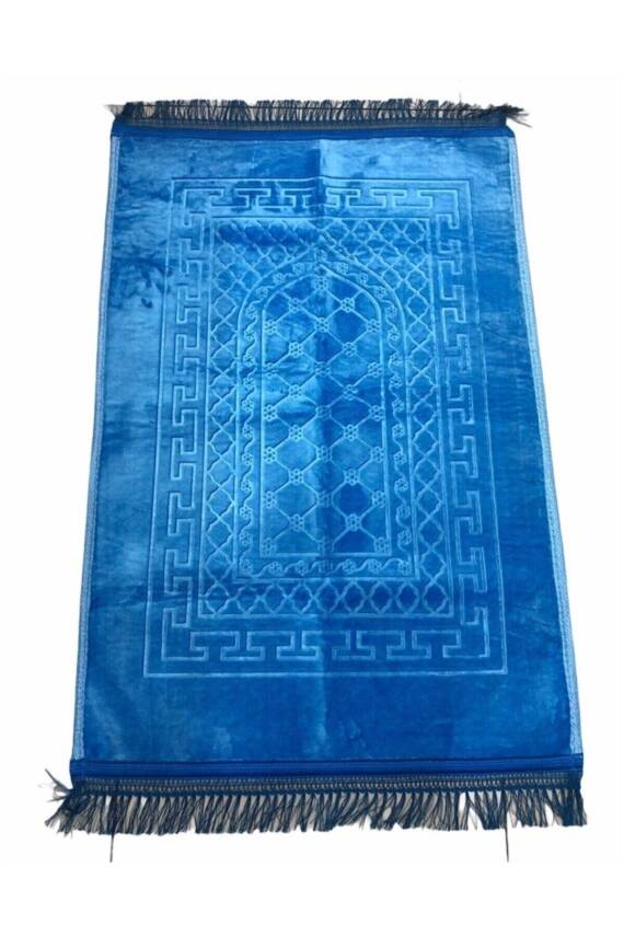 Lüks Kalın Yumuşak Peluş Seccade Kaymaz Taban Özellikli Çantalı (Mavi) - 1