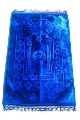 Lüks Kalın Yumuşak Peluş Seccade Kaymaz Taban Özellikli Çantalı (Saks Mavisi) 