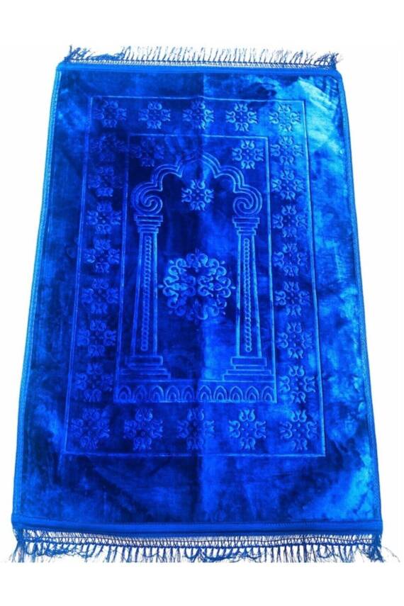 Lüks Kalın Yumuşak Peluş Seccade Kaymaz Taban Özellikli Çantalı (Saks Mavisi) - 1